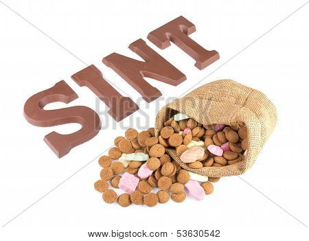 Word Sint And Bag Of Ginger Nuts And Sweets For Dutch Event Sinterklaas