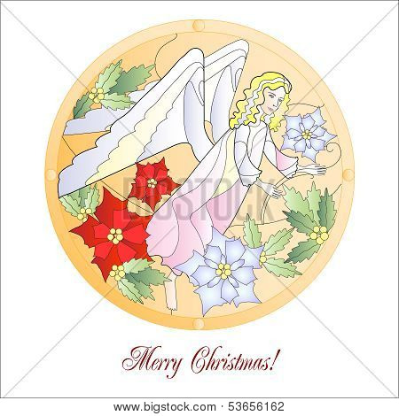 Card With Christmas Vitrail With Angel