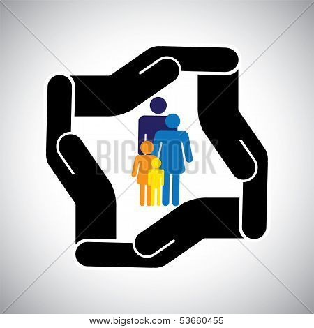 Protection Or Safety Of Family Of Father, Mother, Kids Concept Vector