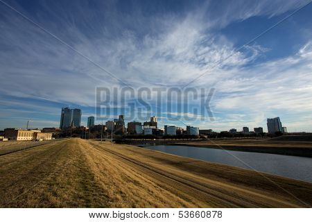 View of Downtown Fort Worth from the Trinity River on an Autumn Day