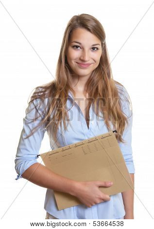 Female secretary with record in her hand