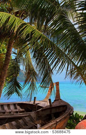 Long tailed boat wreck Ruea Hang Yao in Phuket Thailand