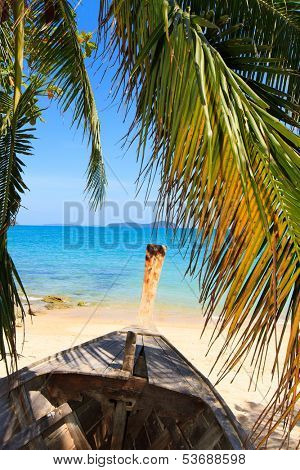 Long tailed boat wreck Ruea Hang Yao in Phuket Thailand