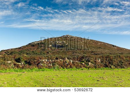 Cornwall countryside Zennor near St Ives England UK with blue sky and white cloud