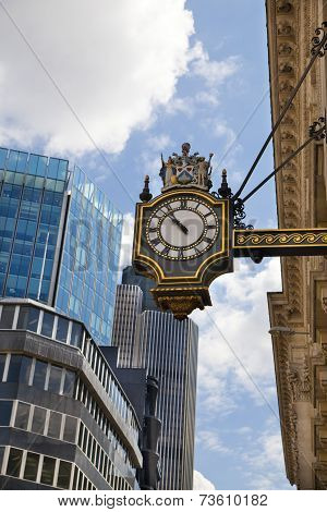 LONDON, UK - 22 AUGUST, 2014: Bank of England. Clock on the Trade building