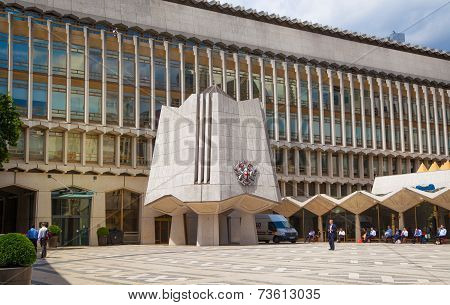 LONDON, UK - JUNE 30, 2014: Guildhall Yard buildings, originated 1440