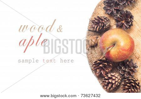 Red apples in wooden box. Copyspace