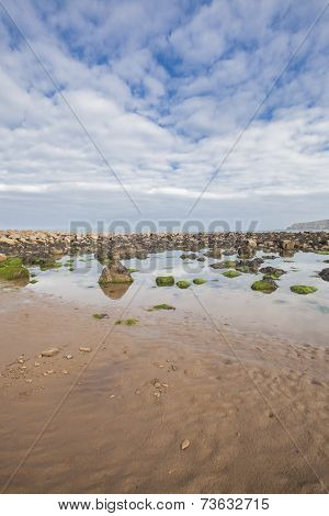 Beach With Rocks In The Sand At Cayton Bay, Uk