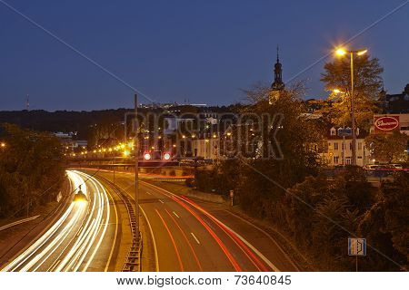 Saarbruecken - City Highway In The Blue Hour