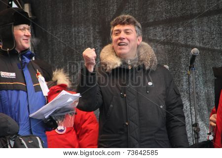Policy Nikolay Ryzhkov and Boris Nemtsov on the stage of opposition rally