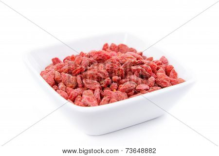 Raw and healthy goji berries in white bowl