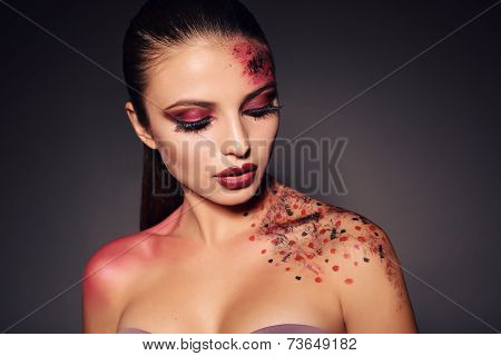 Sexy Girl With Extravagant Make Up For Halloween Party