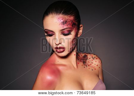 Sexy Girl With Fantastical Make Up For Halloween Party