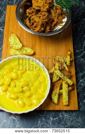 Curry Gnocchi With Bhajjis And Roasted Potato