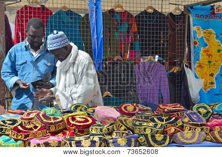 Traders Selling Hats Playa Blanca Market