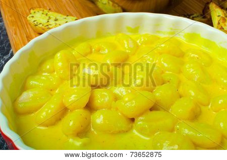 Curry Gnocchi With Bhajjis And Roasted Potato