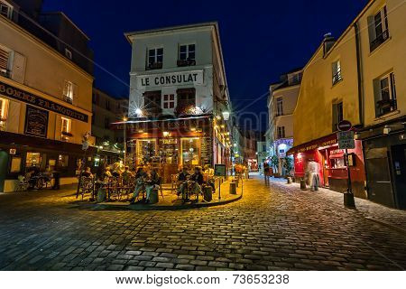 Romantic Paris Cafe On Montmartre In The Evening, Paris, France