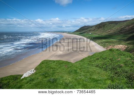 Beautiful Summer Landscape Of Rhosilli Bay Beach Gower Peninsula In Wales