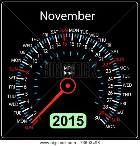 2015 year calendar speedometer car in vector. November.