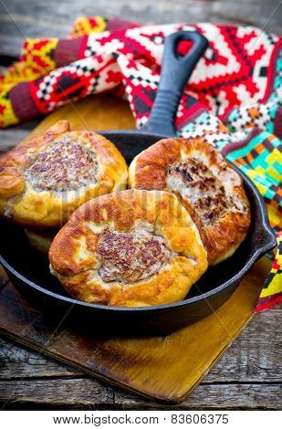 .belyash ,yeast Dough Round Pasty With Meat Filling .