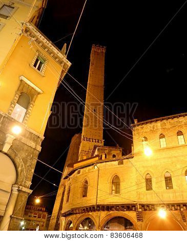 Ancient Tower Called Degli Asinelli In Bologna Bynight