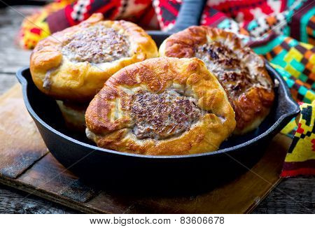 .belyash ,yeast Dough Round Pasty With Meat Filling .