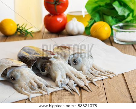 Fresh cuttlefish with vegetables