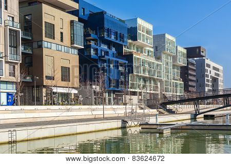 District With Modern Houses In Lyon, France