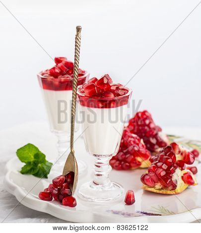 pannacotta  with pomegranate jelly anate syrup