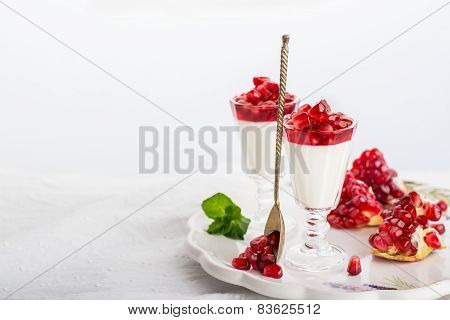 pannacotta  with pomegranate jelly anate syrup