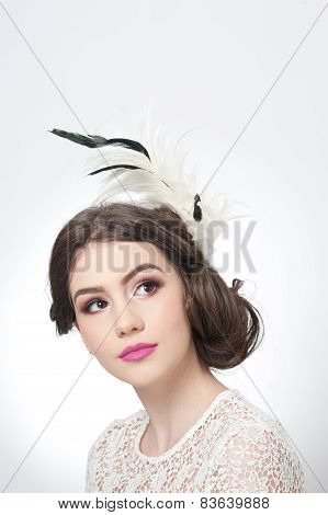 Hairstyle and make up - beautiful young girl art portrait. Genuine natural brunette with hair style