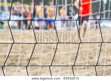 Beach soccer net closeup