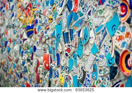 Mosaic of broken tiles wall in Istanbul wall made of colorful mosaic broken tiles Turkey Turkey