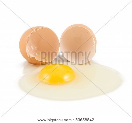 Cracked egg shell with yolk and protein