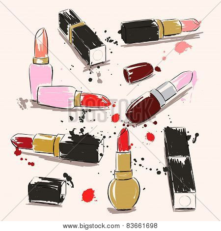 Hand Drawn Illustration With Lipstick