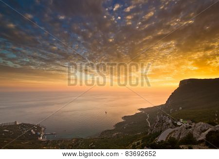 red sunset in the mountains