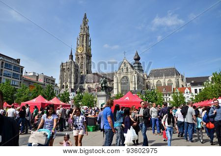 Antwerp, Belgium - May 10, 2015: People Visit Thailand Festival At Groenplaats, of Antwerp