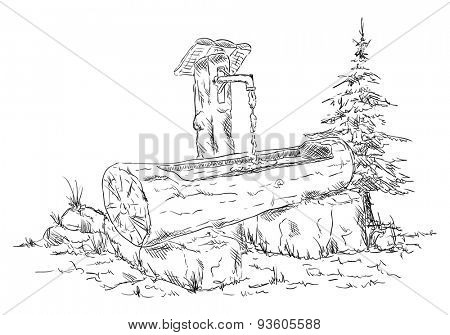 vector - Wooden waterhole in nature - isolated on background