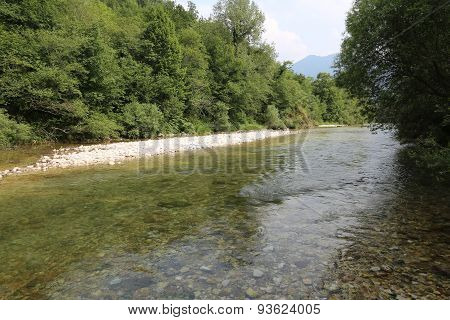 Small Island Rocks In Mountain River