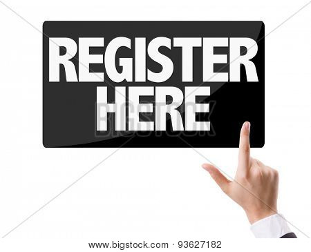 Businessman pressing button with the text: Register Here