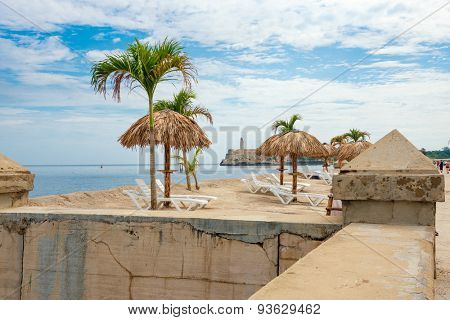 HAVANA,CUBA - JUNE 15:2015 : Art installation resembling a tropical beach at the Havana Biennale