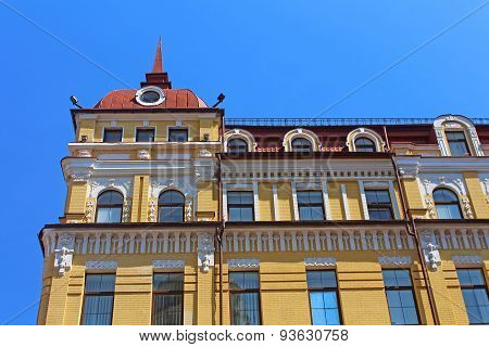 Yellow Building On Podil District In Kyiv, Ukraine