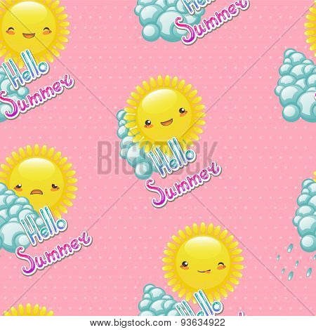 Seamless Pattern Of Funny Cartoon Drawings  The Sun With Diffe