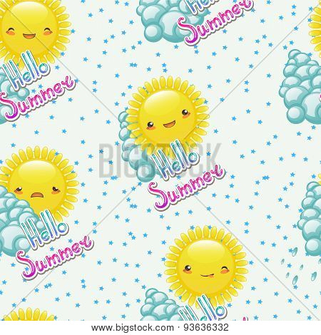 Seamless Pattern Of Funny Cartoon Drawings  The Sun With Diffe