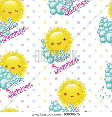 Seamless Pattern Of Funny Cartoon Drawings  The Sun With Diffe