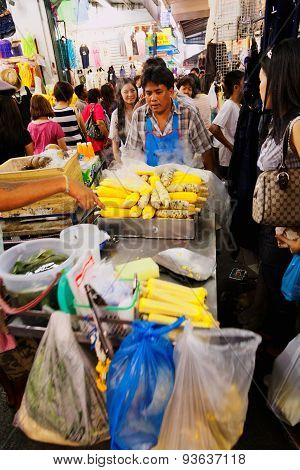 Busy Market Street In Bangkok, Thailand