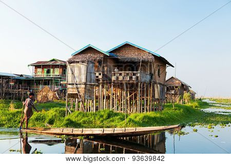 Floating Village House In Inle Lake, Myanmar