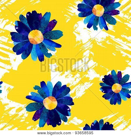 Seamless pattern with watercolor flowers.