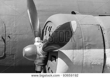 Propeller Of Plane Closeup In Monochrome Tones