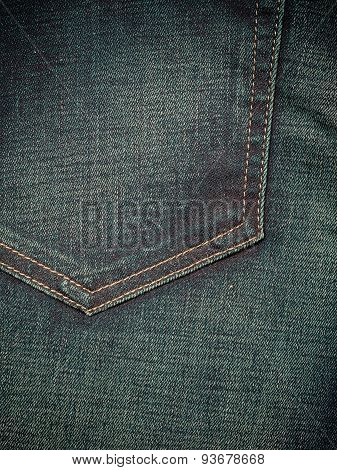 Closeup Detail Of Blue Denim Pocket